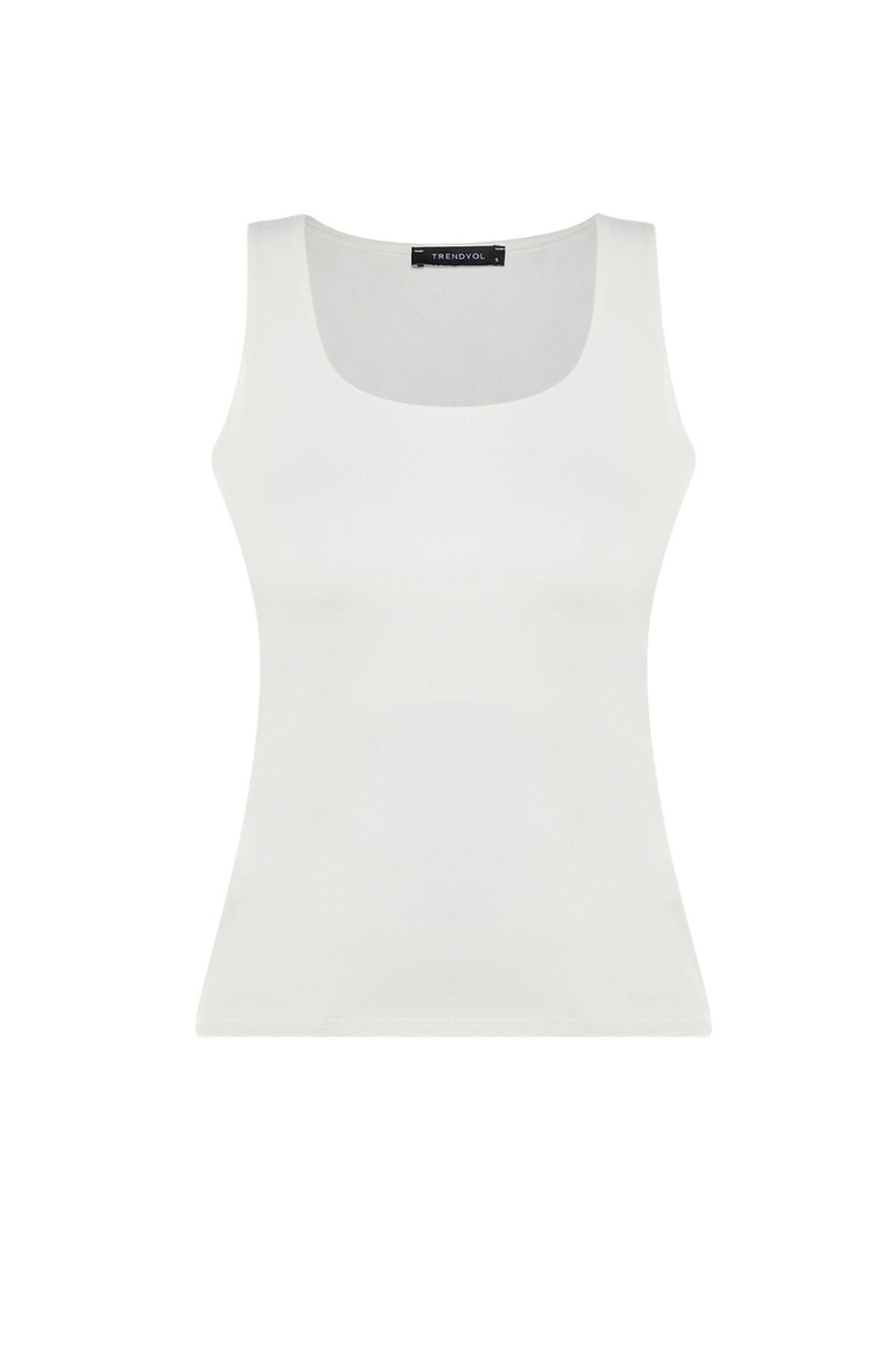 White Fitted Square Collar Tank Top, , large image number 6