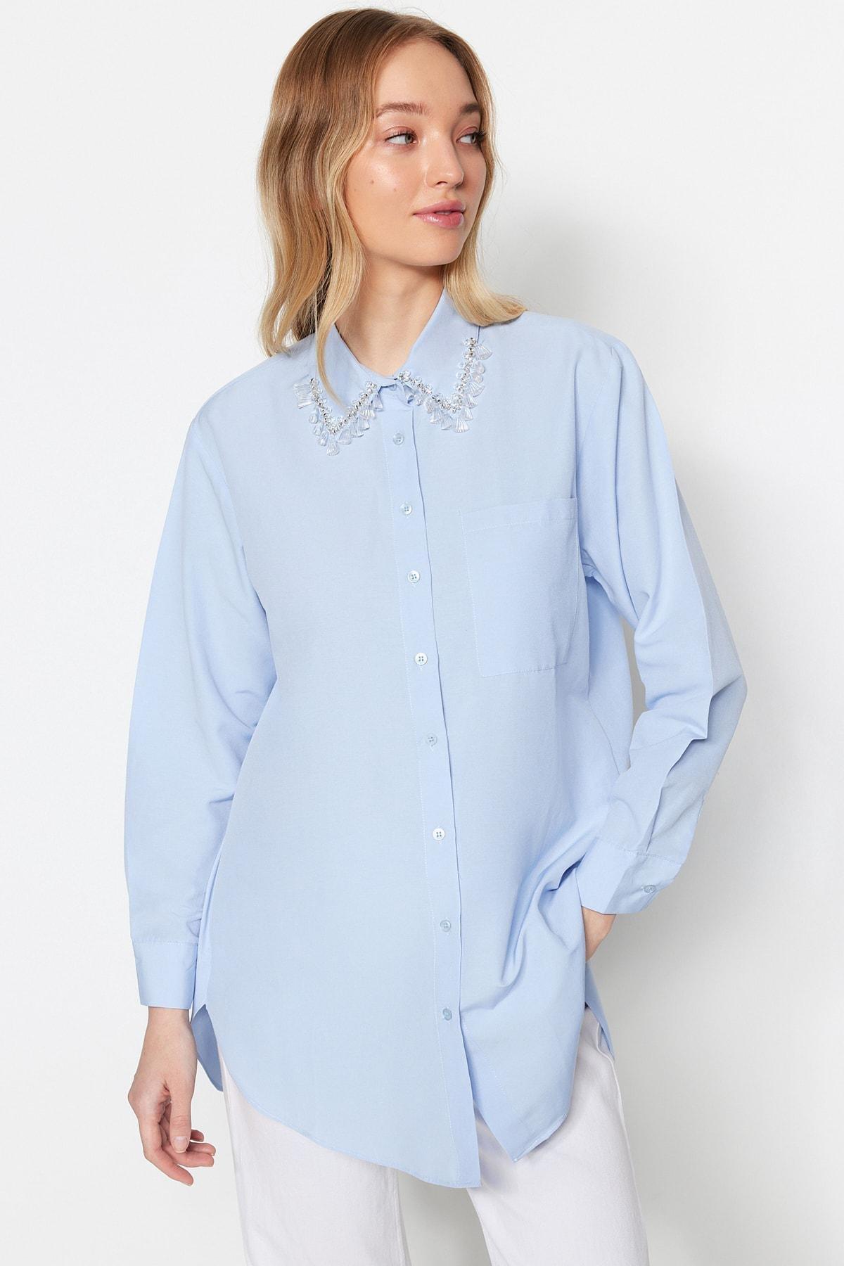 Blue Shirt With Rhinestone Design, , large image number 0