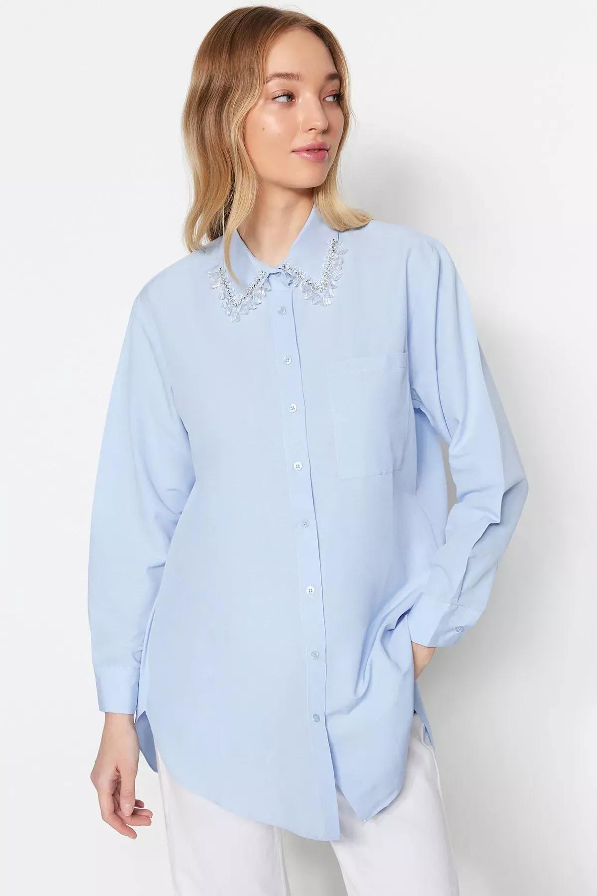Blue Shirt With Rhinestone Design, Blue, large image number 0
