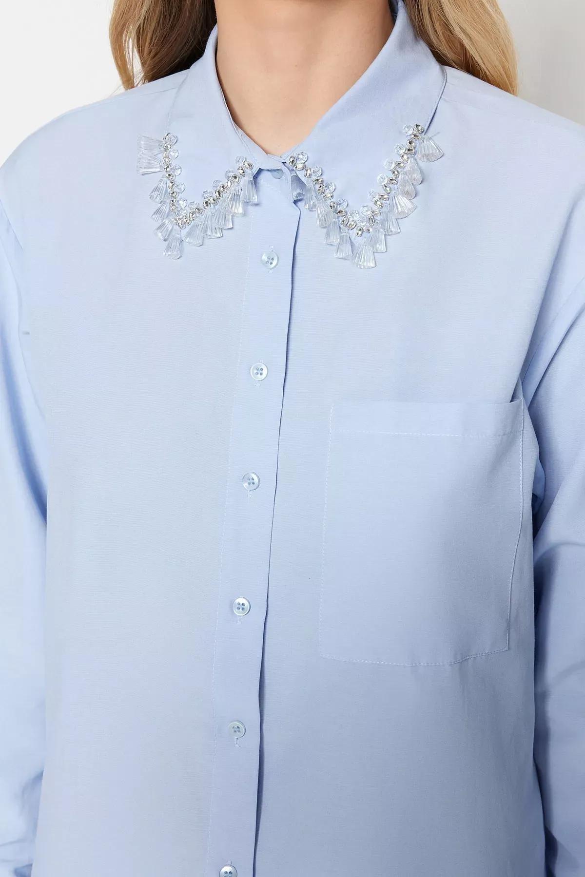 Blue Shirt With Rhinestone Design, Blue, large image number 1