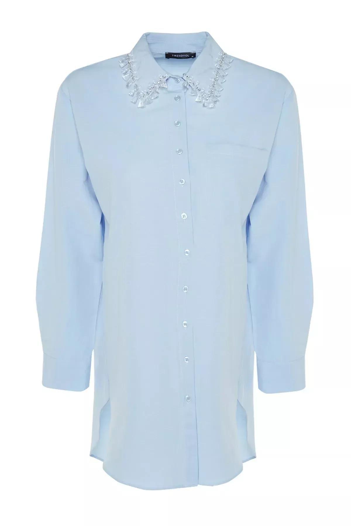 Blue Shirt With Rhinestone Design, Blue, large image number 3