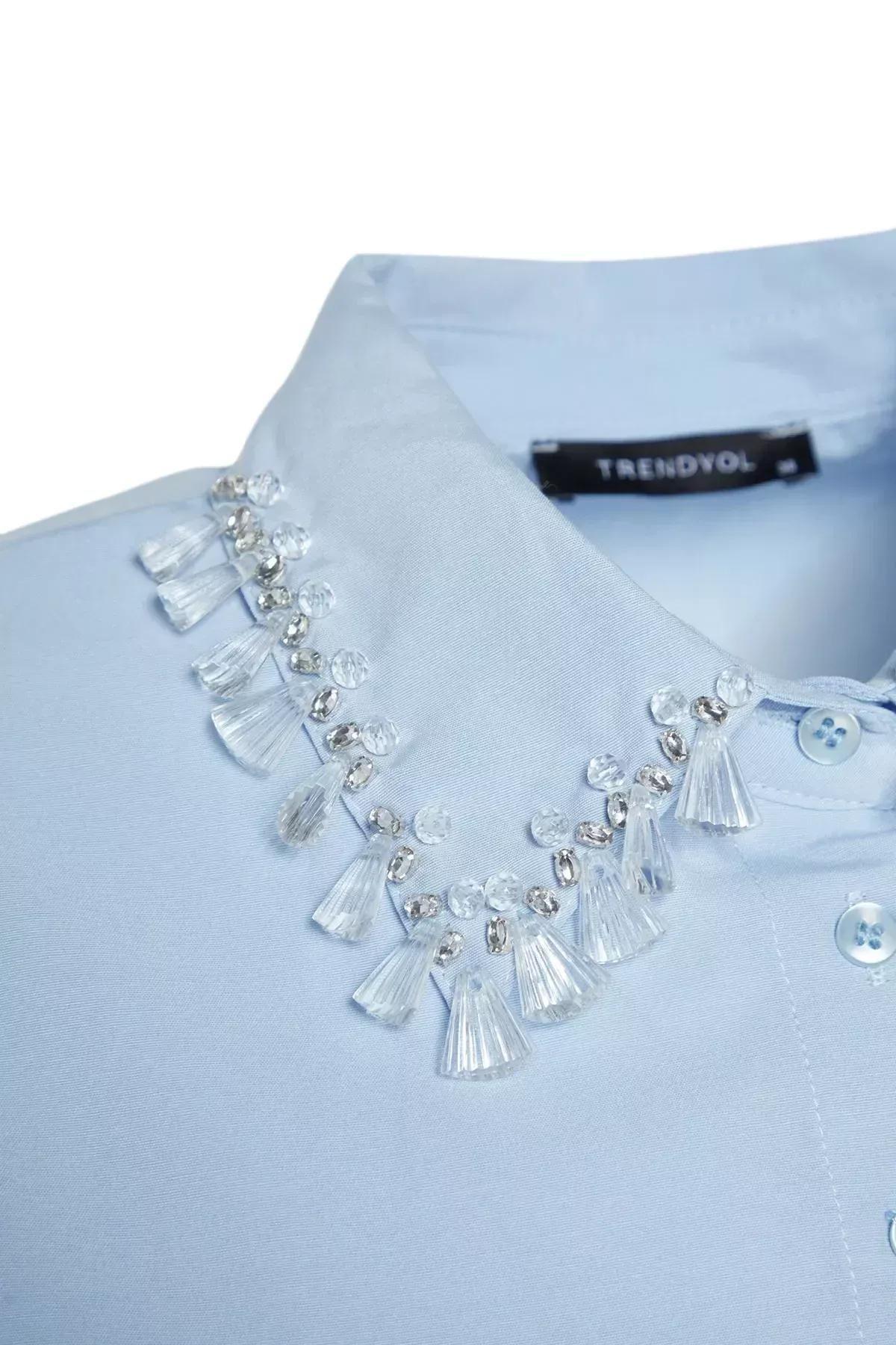 Blue Shirt With Rhinestone Design, Blue, large image number 4