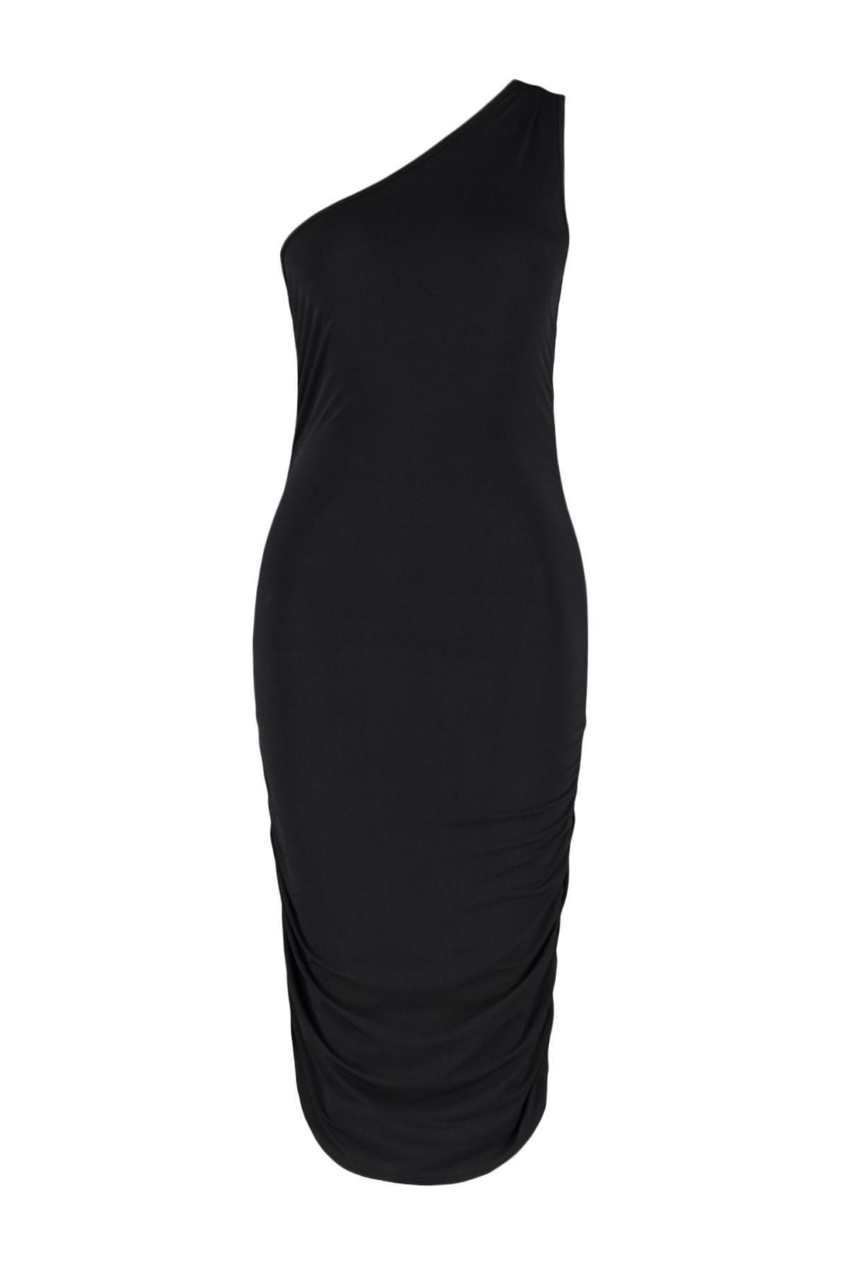 Black One Shoulder Bodycon Dress, , large image number 7