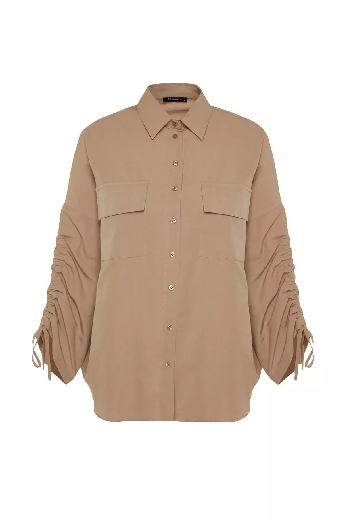 قميص بقصة فضفاضة بأكمام منسدلة، بيج, Beige, large image number 4