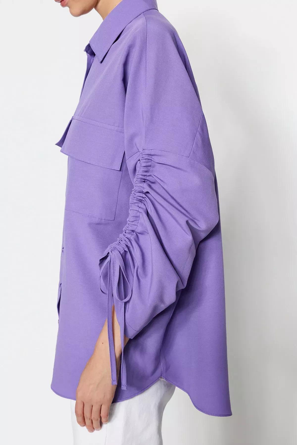 قميص بقصة فضفاضة بأكمام منسدلة، بنفسجي, Purple, large image number 3
