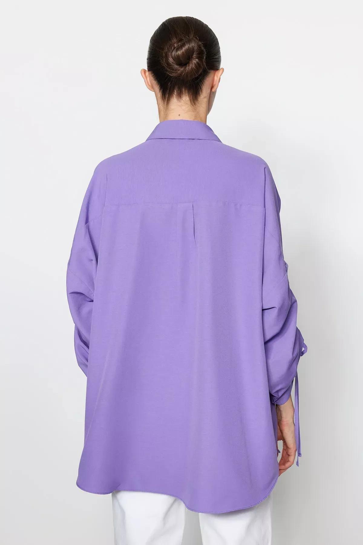 قميص بقصة فضفاضة بأكمام منسدلة، بنفسجي, Purple, large image number 4