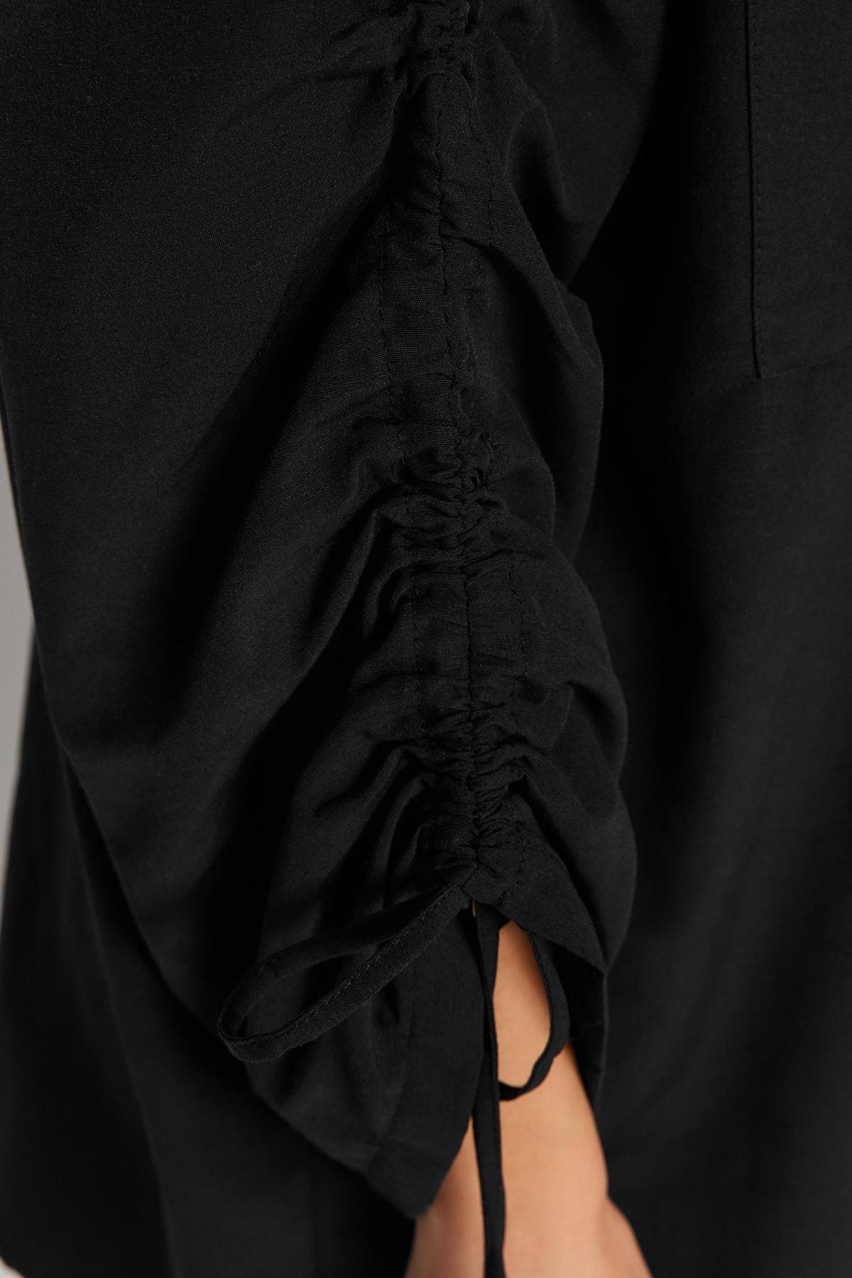 Black Ruffled Sleeve Shirt, , large image number 4