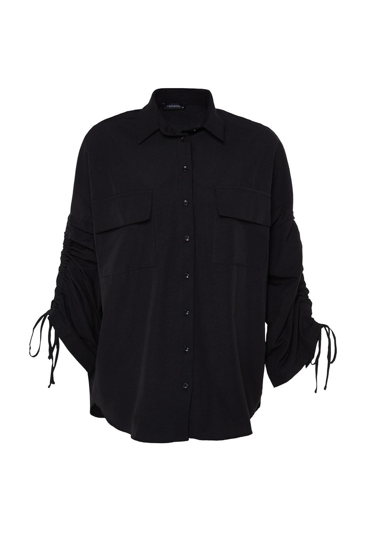 Black Ruffled Sleeve Shirt, , large image number 5