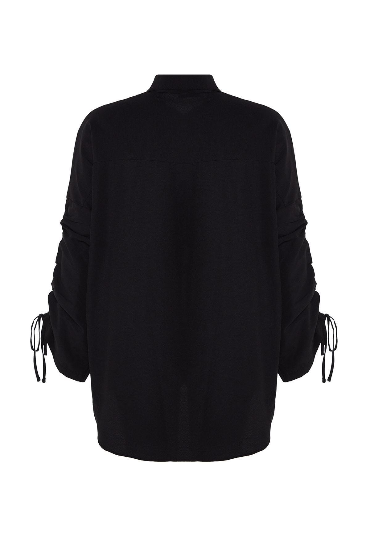 Black Ruffled Sleeve Shirt, , large image number 7