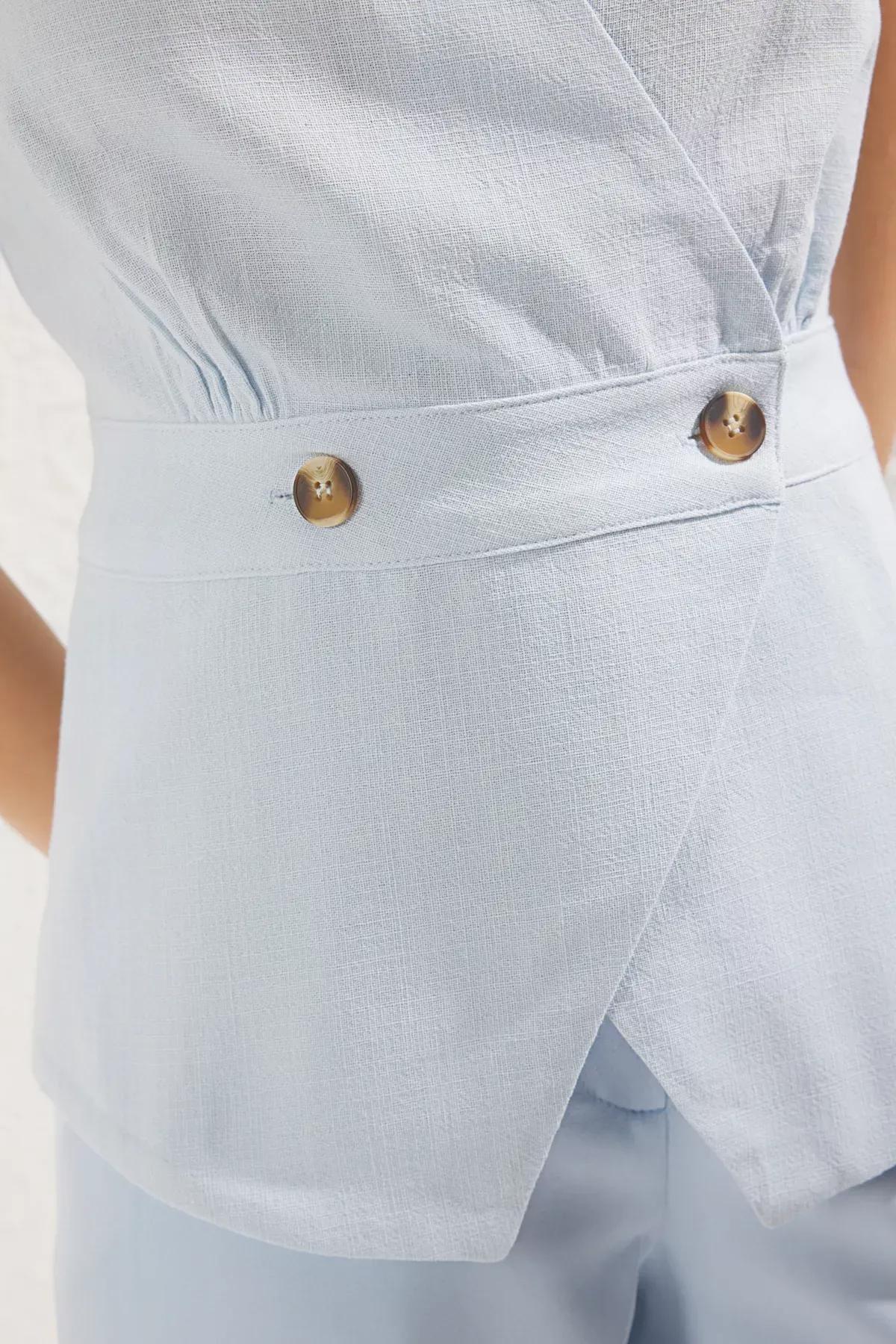 Blue Buttoned Double Breasted Blouse, LIGHT BLUE, large image number 3