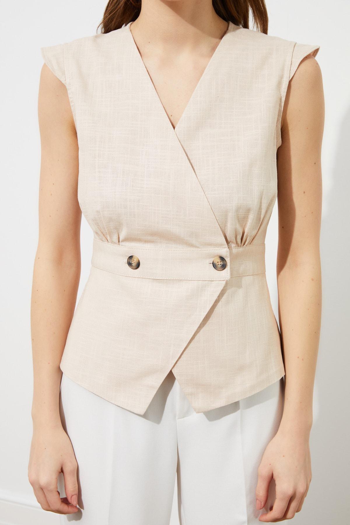 Beige Fitted Vest Blouse, , large image number 3
