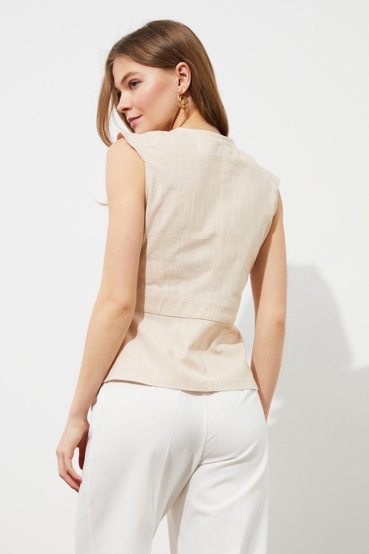 Beige Fitted Vest Blouse, , large image number 4