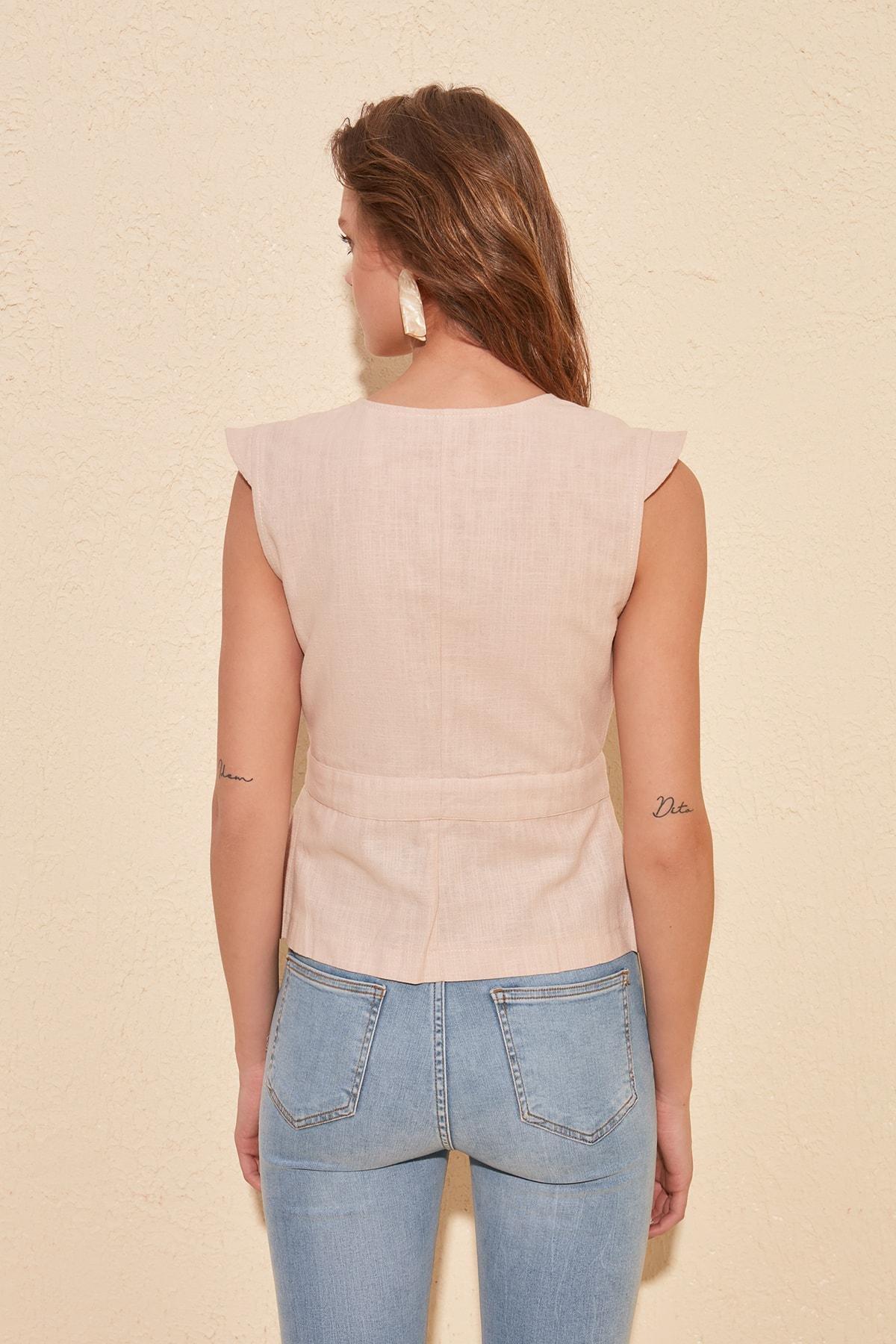 Beige Fitted Vest Blouse, , large image number 8