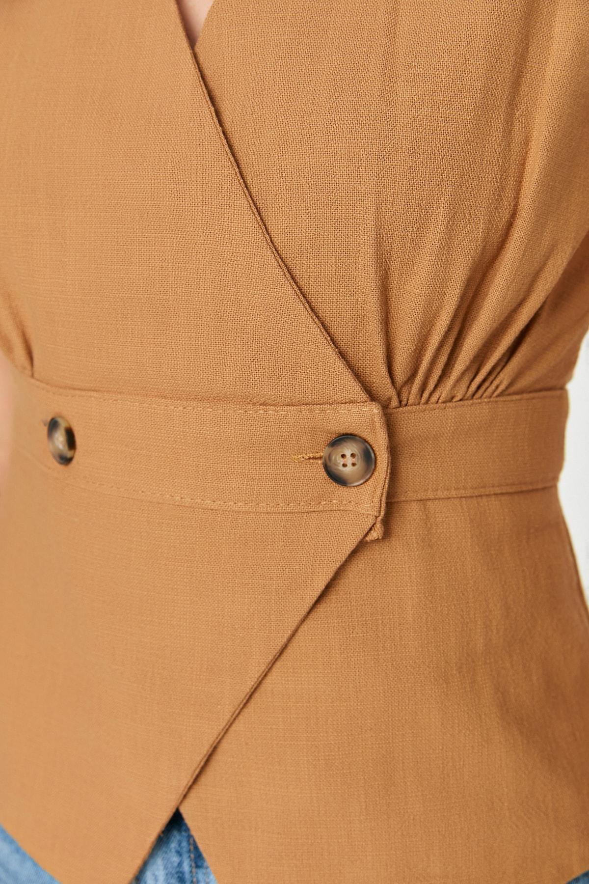 Navy Fitted Plain Blouse, , large image number 6