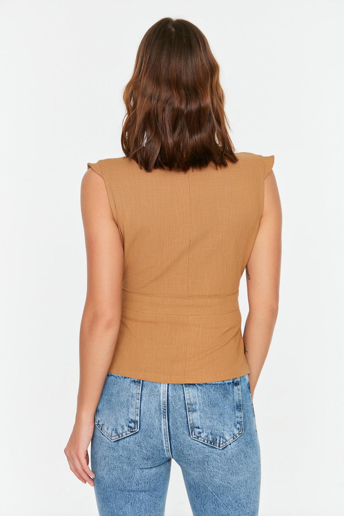 Navy Fitted Plain Blouse, , large image number 8