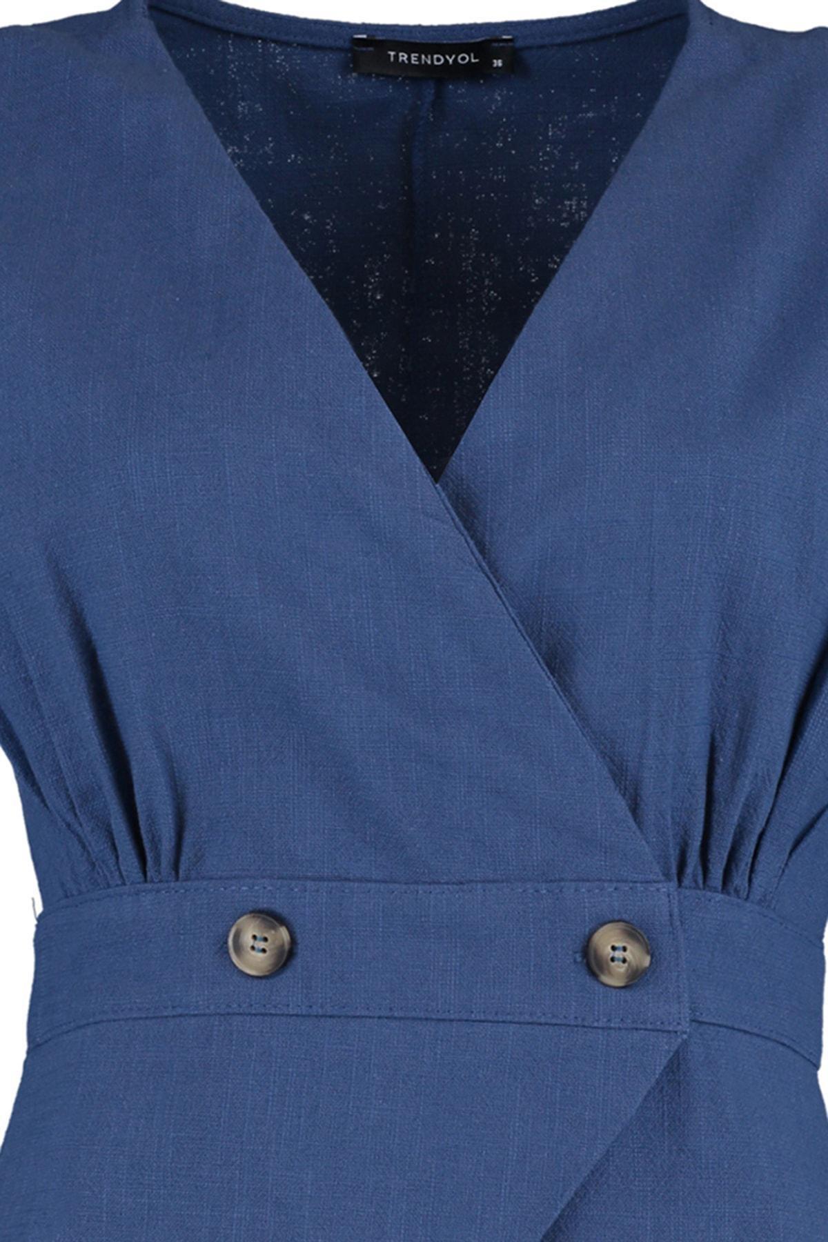 Navy Fitted Plain Blouse, , large image number 11