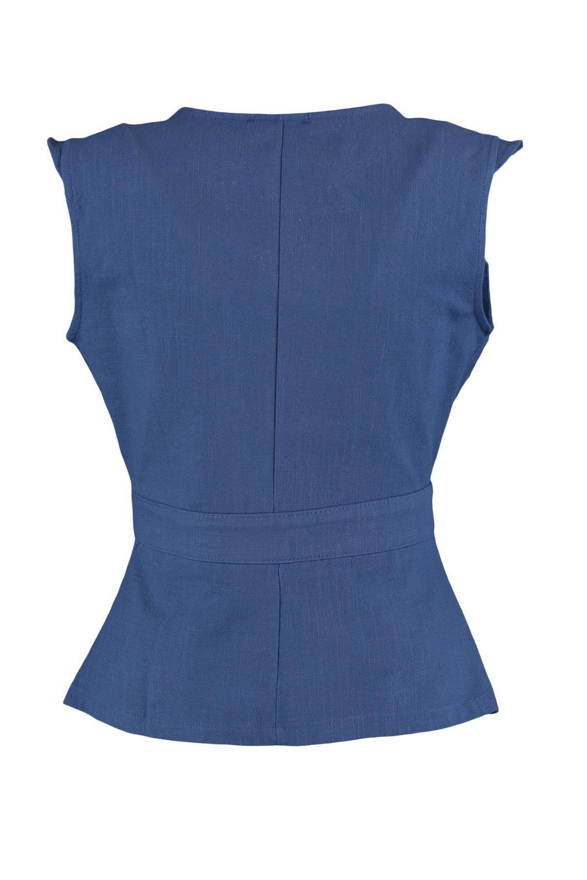 Navy Fitted Plain Blouse, , large image number 12