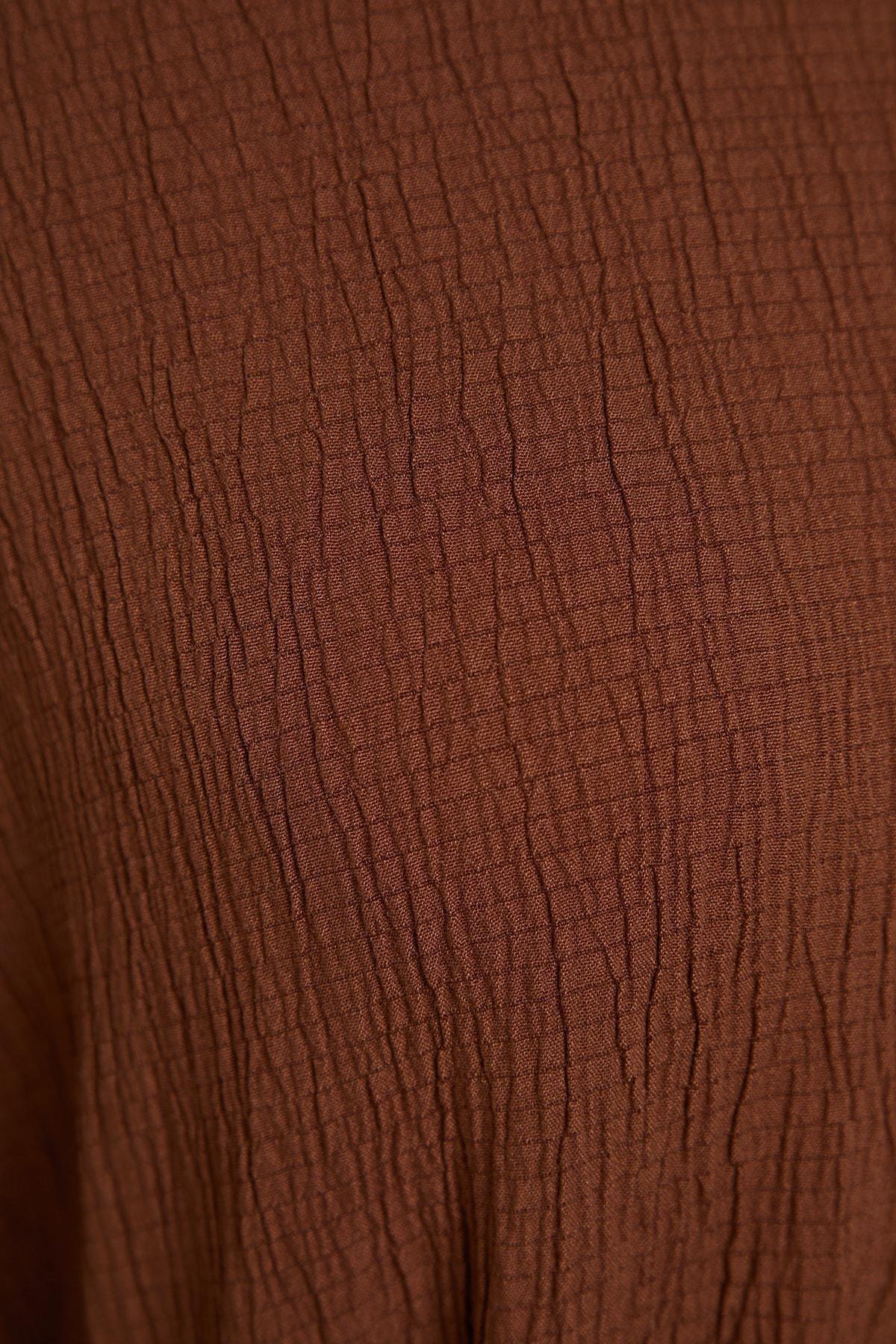 Brown Crew Neck A-Line Dress, , large image number 4