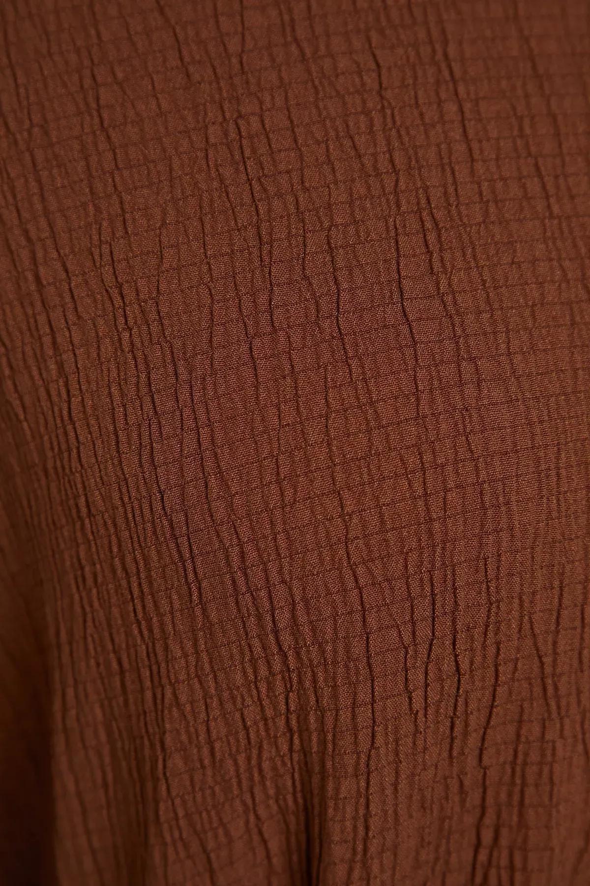 فستان بقصة على شكل حرف A بفتحة رقبة مستديرة، بني, Brown, large image number 4