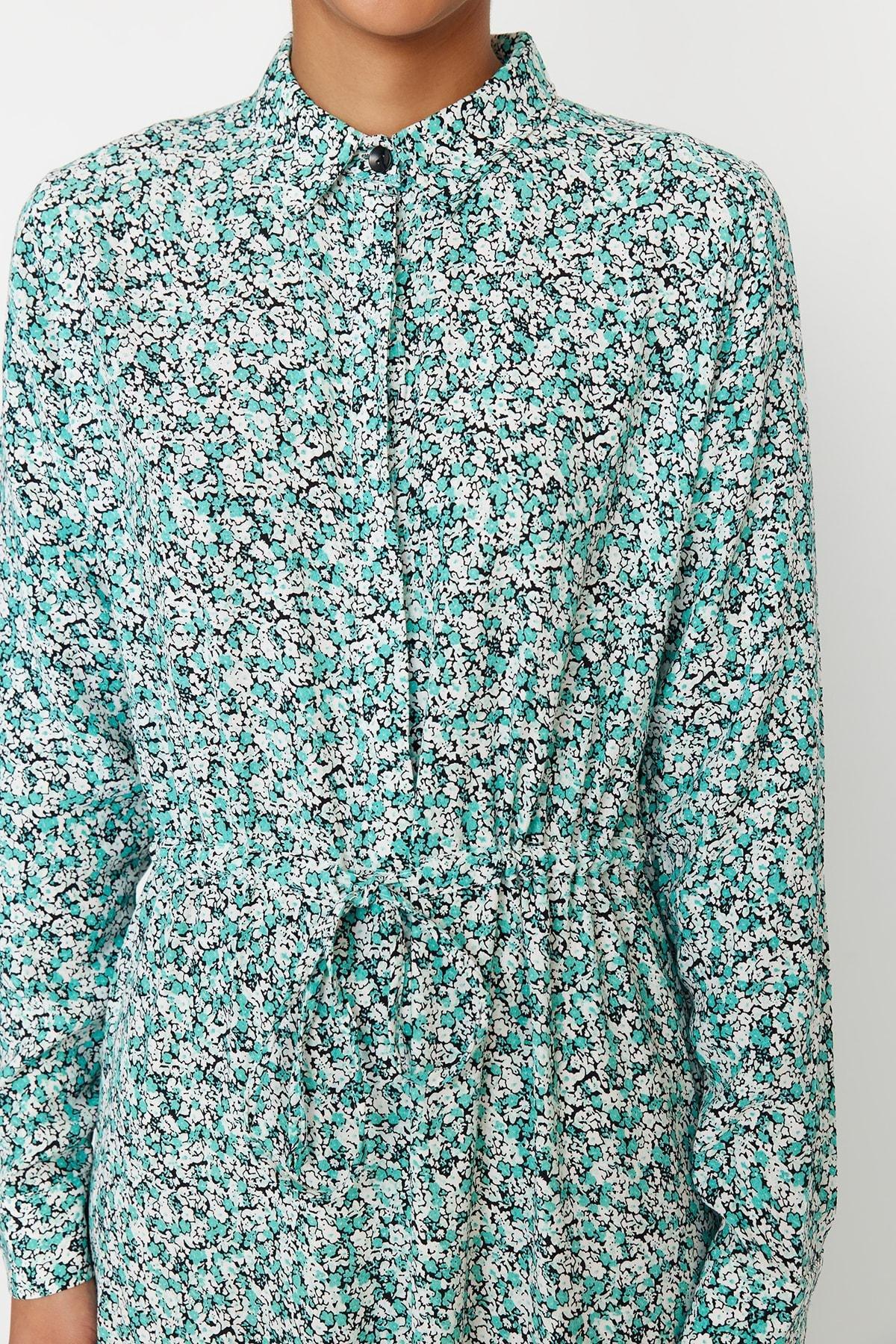 Green Floral Shirt Collar Maxi Dress, , large image number 2