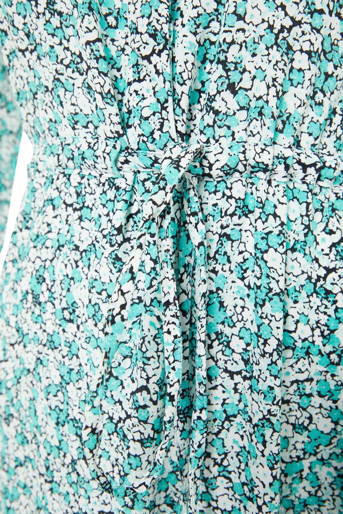 Green Floral Shirt Collar Maxi Dress, , large image number 6