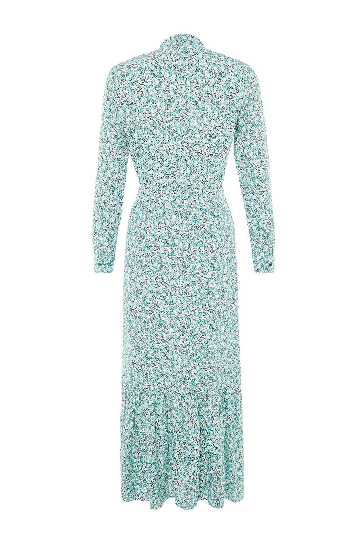 Green Floral Shirt Collar Maxi Dress, , large image number 7