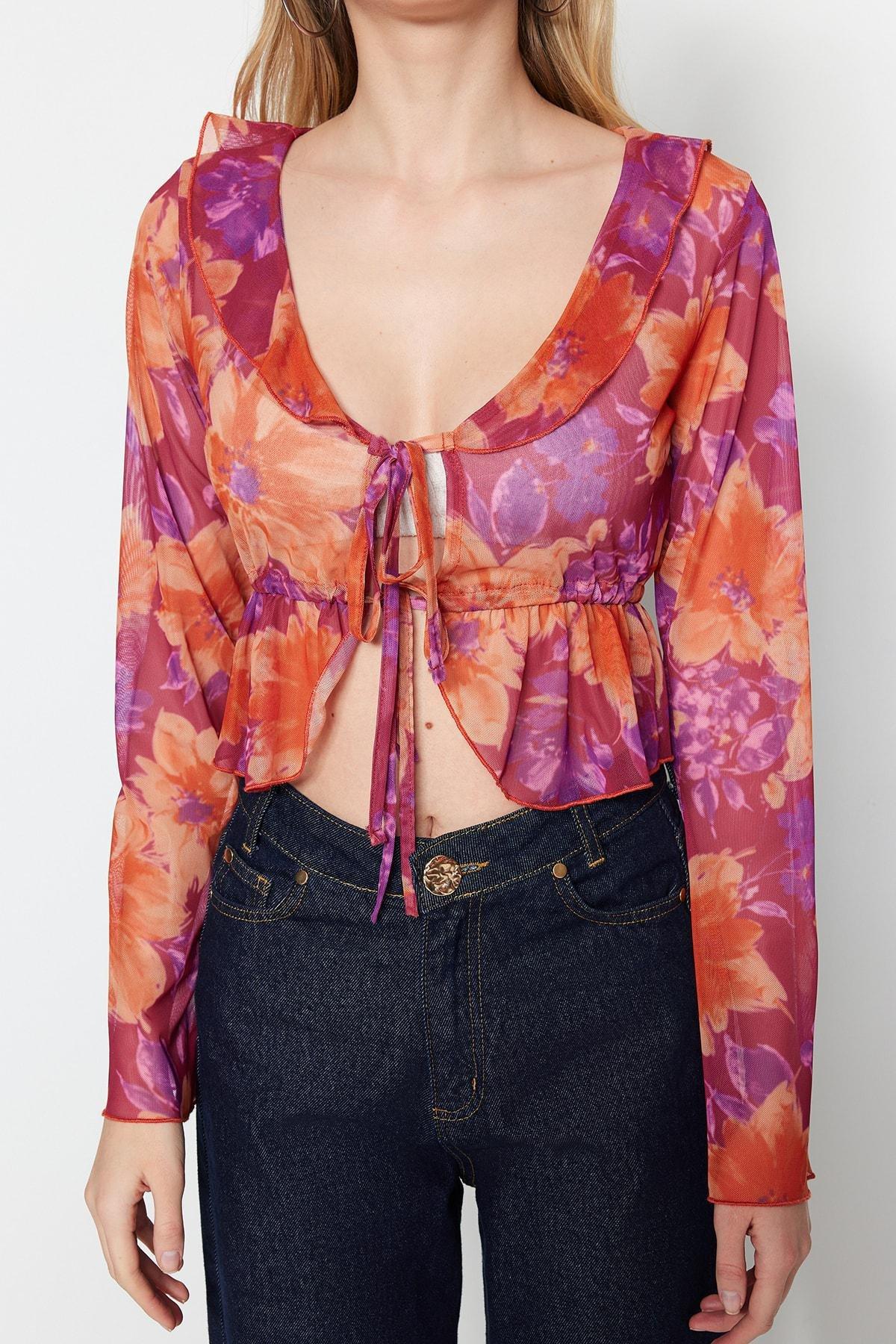 Pink Floral V-Neck Blouse, C101_7007, large image number 3