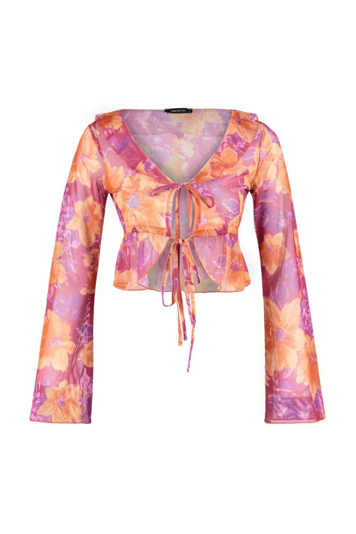 Pink Floral V-Neck Blouse, C101_7007, large image number 5
