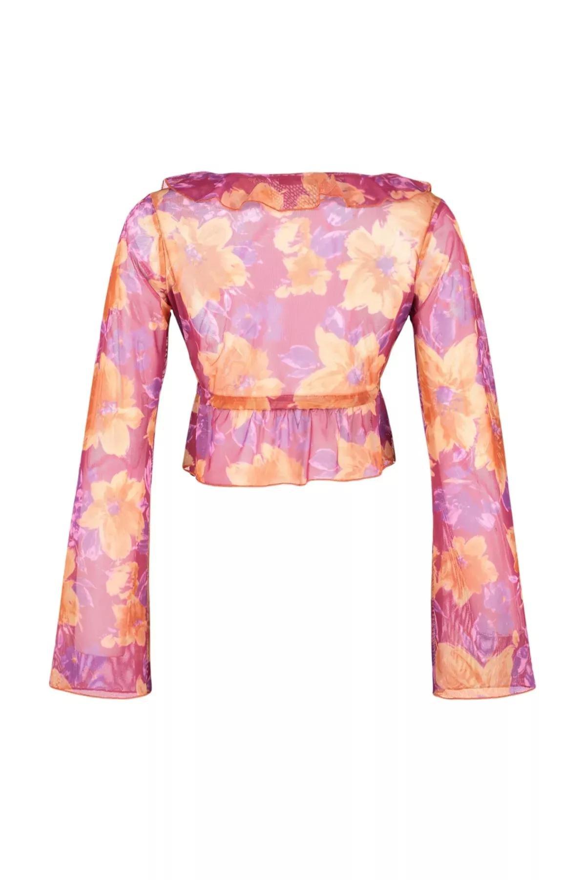 Pink Floral V-Neck Blouse, Pink, large image number 7