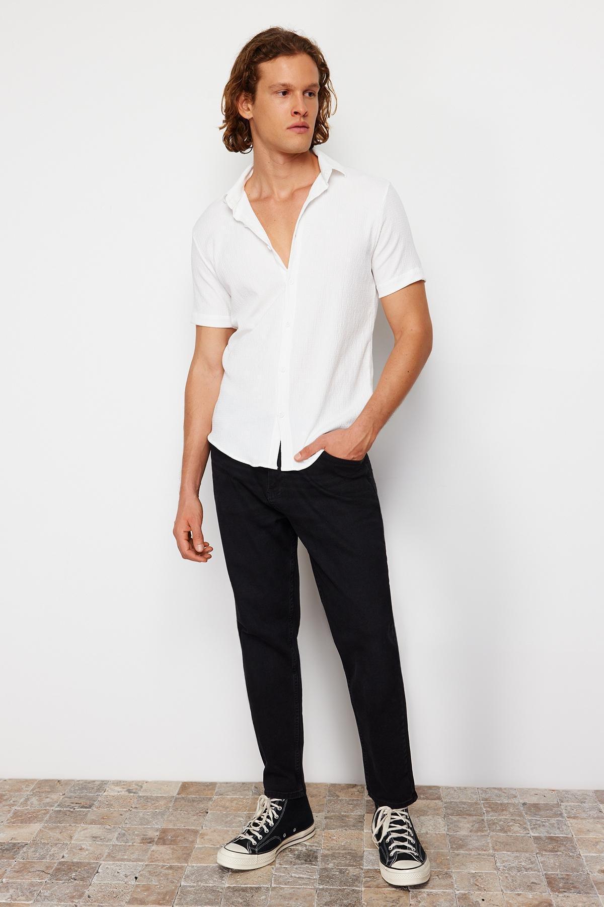White Regular Fit Short Sleeve Summer Textured Knitted Shirt TMNSS23GO00055, single, , large image number 1