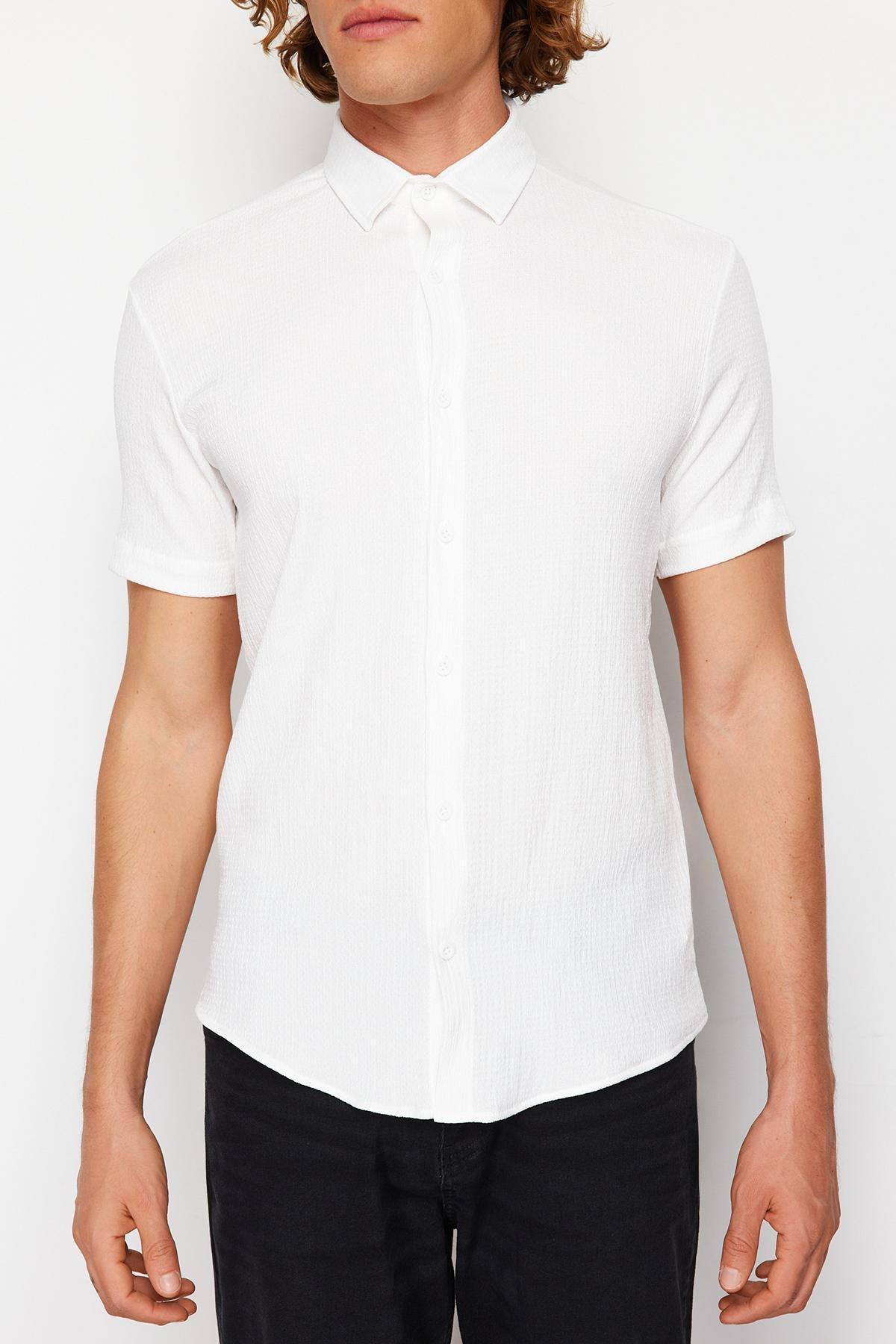 White Regular Fit Short Sleeve Summer Textured Knitted Shirt TMNSS23GO00055, single, , large image number 3