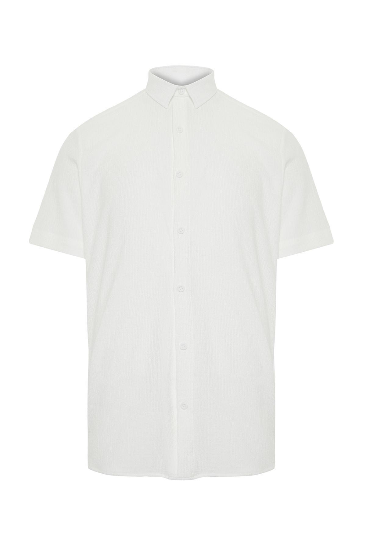 White Regular Fit Short Sleeve Summer Textured Knitted Shirt TMNSS23GO00055, single, , large image number 5