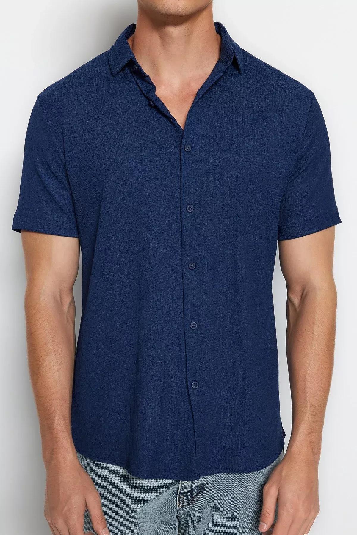 Blue Regular Fit Short Sleeve Shirt, Dark blue, large image number 2
