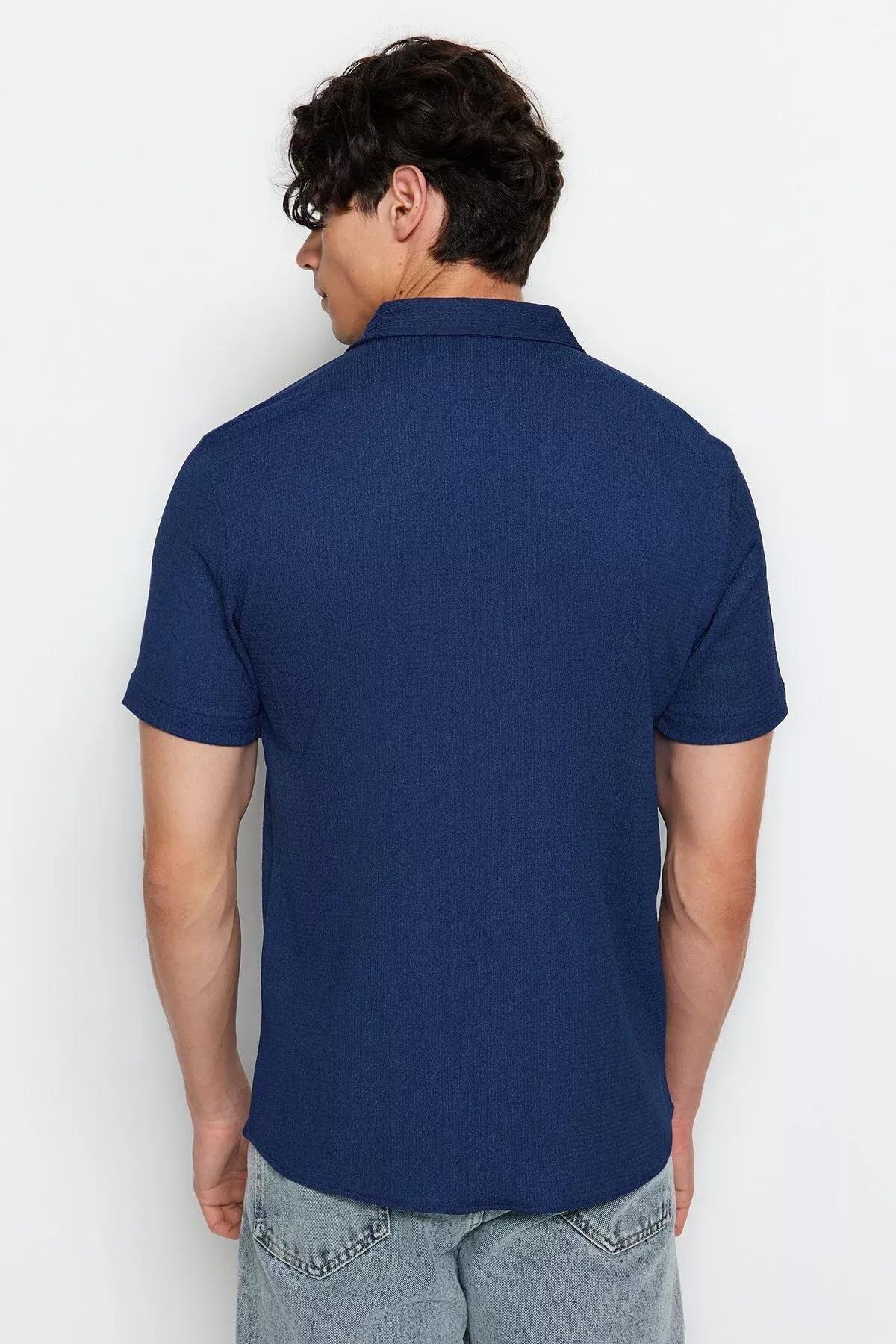 Blue Regular Fit Short Sleeve Shirt, Dark blue, large image number 4