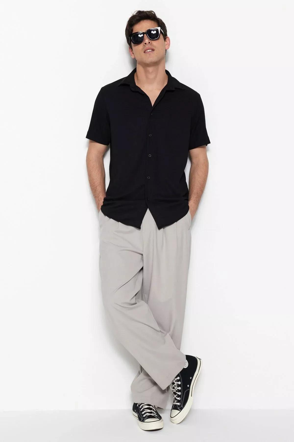 Black Collared Shirt, Black, large image number 1