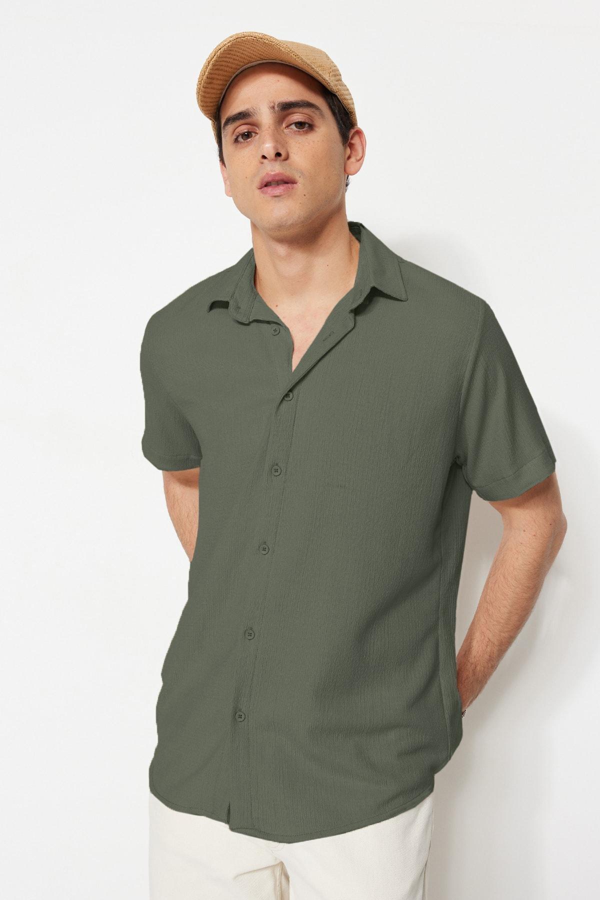 Khaki Linen Short Sleeves Shirt, , large image number 0