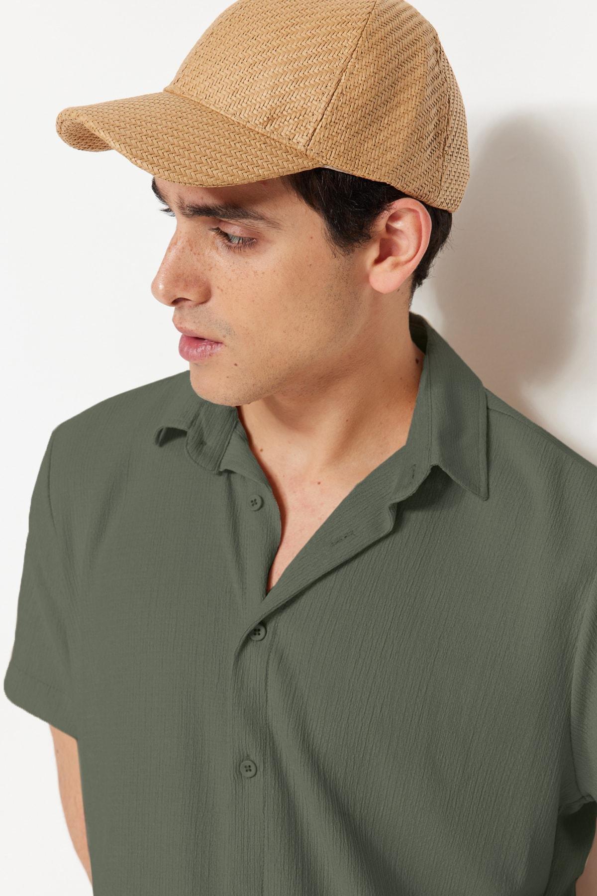 Khaki Linen Short Sleeves Shirt, , large image number 1