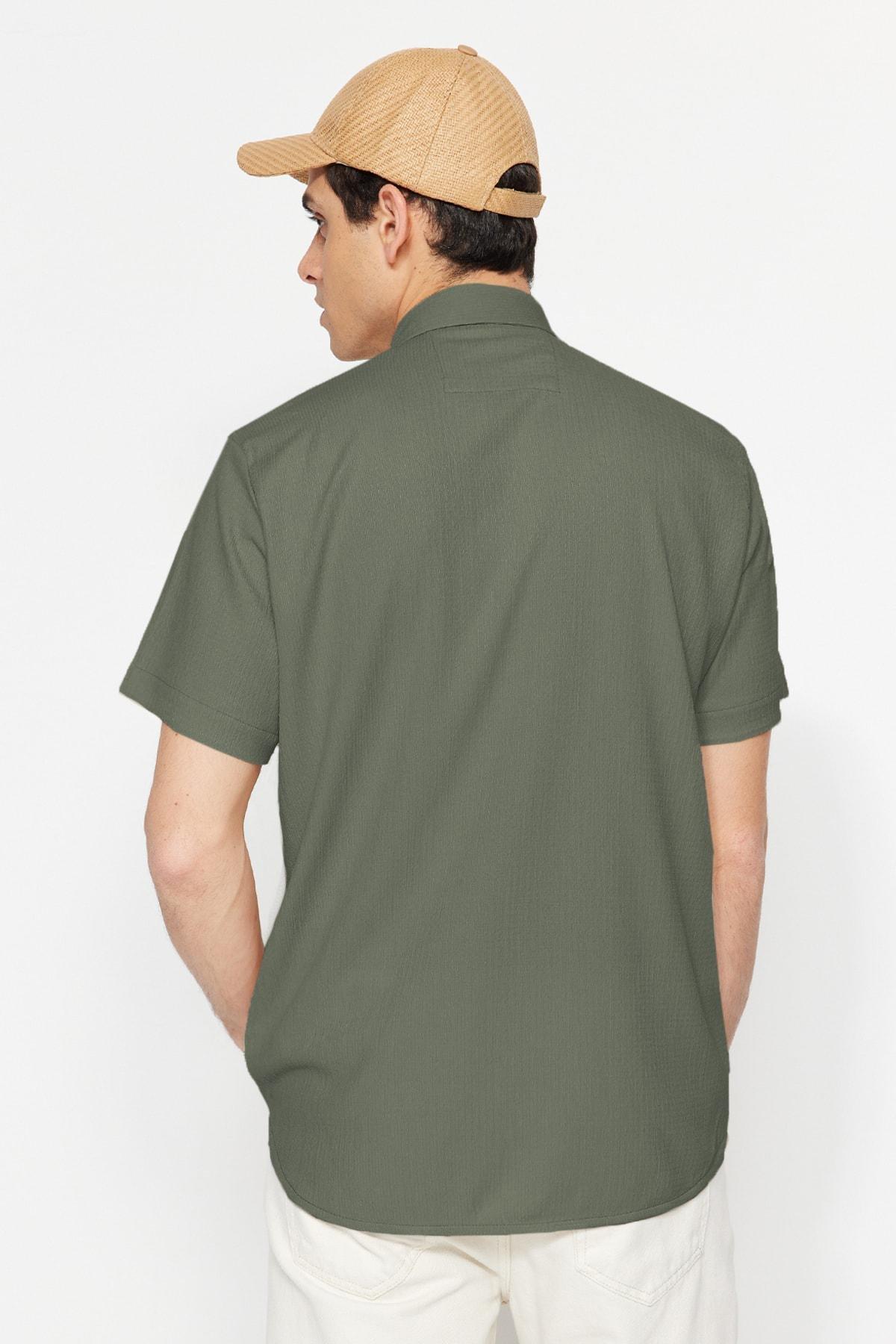Khaki Linen Short Sleeves Shirt, , large image number 2