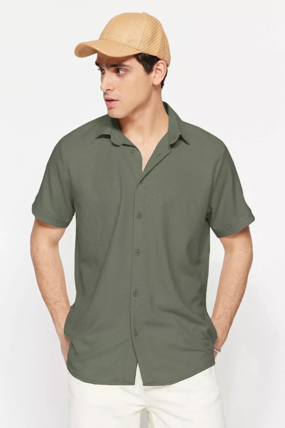 Khaki Linen Short Sleeves Shirt, Khaki, large image number 2