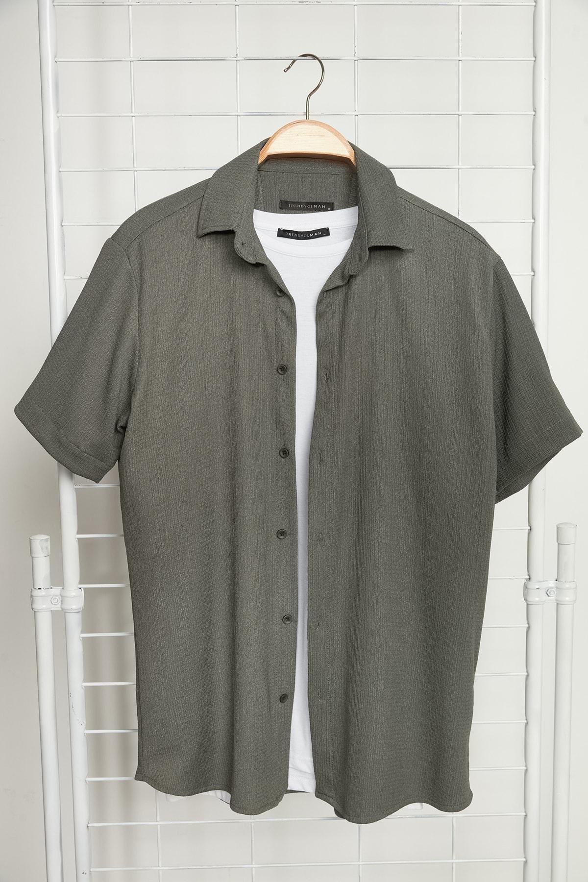 Khaki Linen Short Sleeves Shirt, , large image number 3