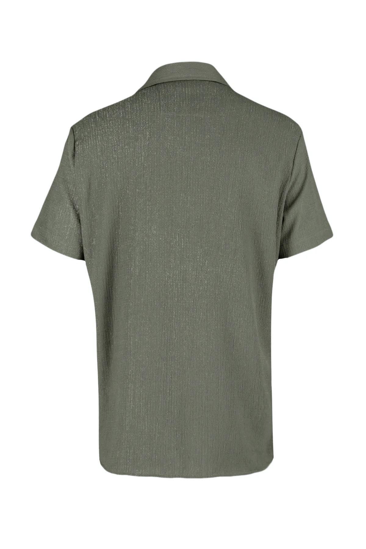Khaki Linen Short Sleeves Shirt, , large image number 4