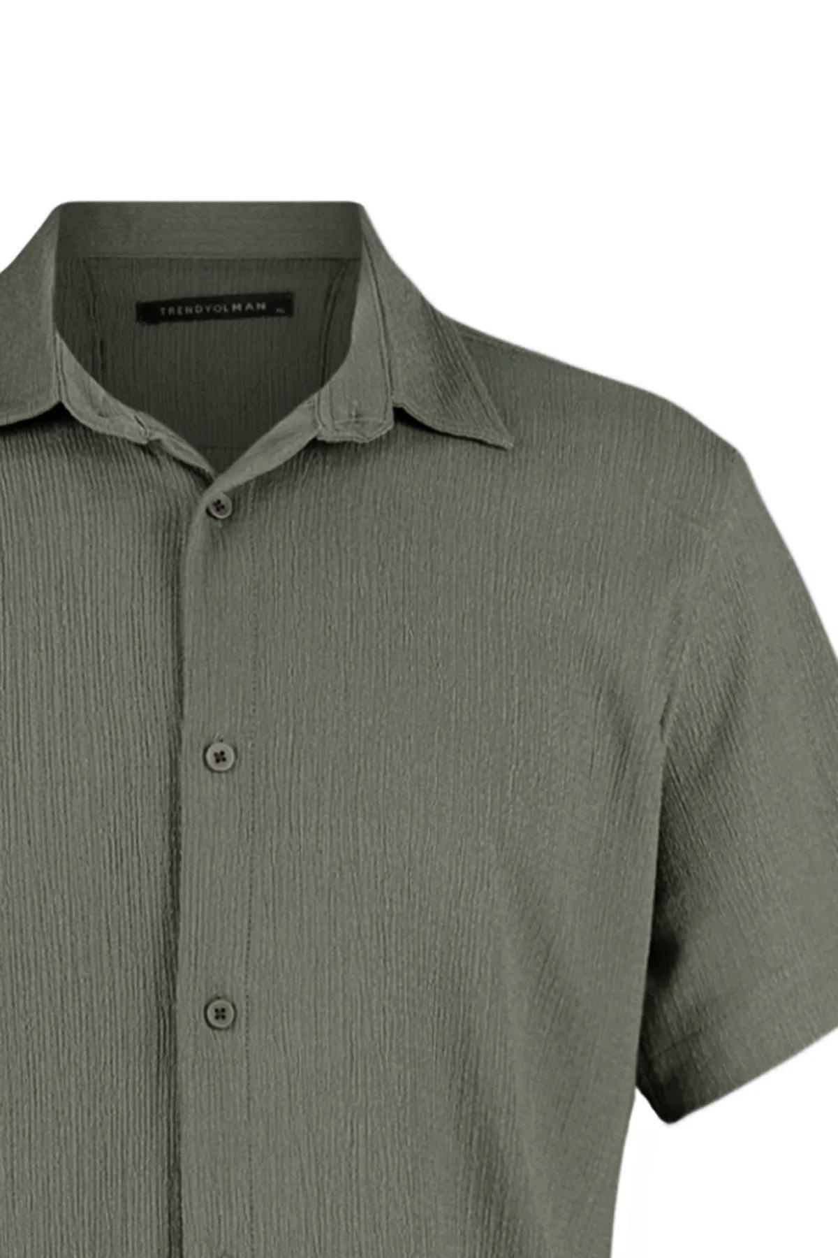 Khaki Linen Short Sleeves Shirt, , large image number 5