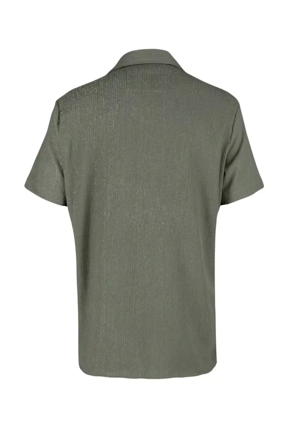 Khaki Linen Short Sleeves Shirt, Khaki, large image number 6