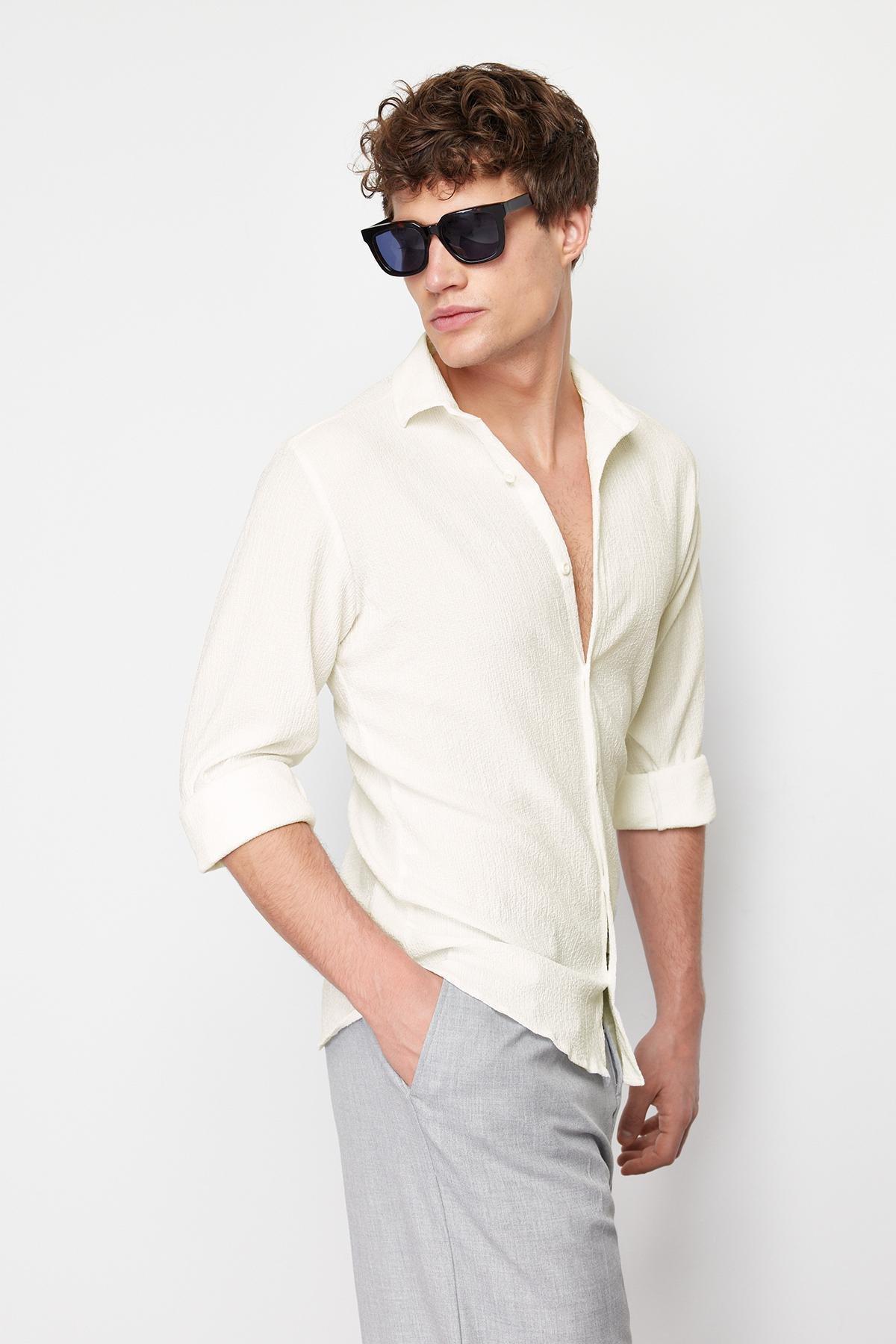 Cream Fitted Shirt, , large image number 0