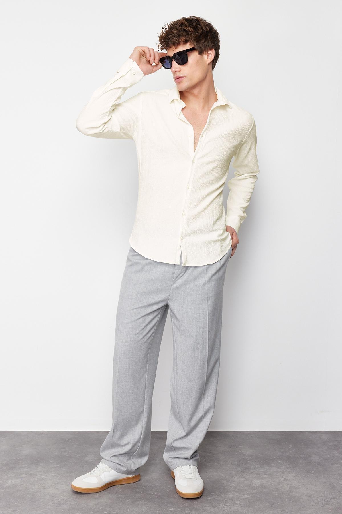 Cream Fitted Shirt, , large image number 3
