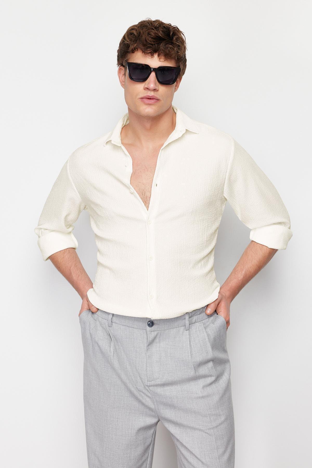 Cream Fitted Shirt, , large image number 5