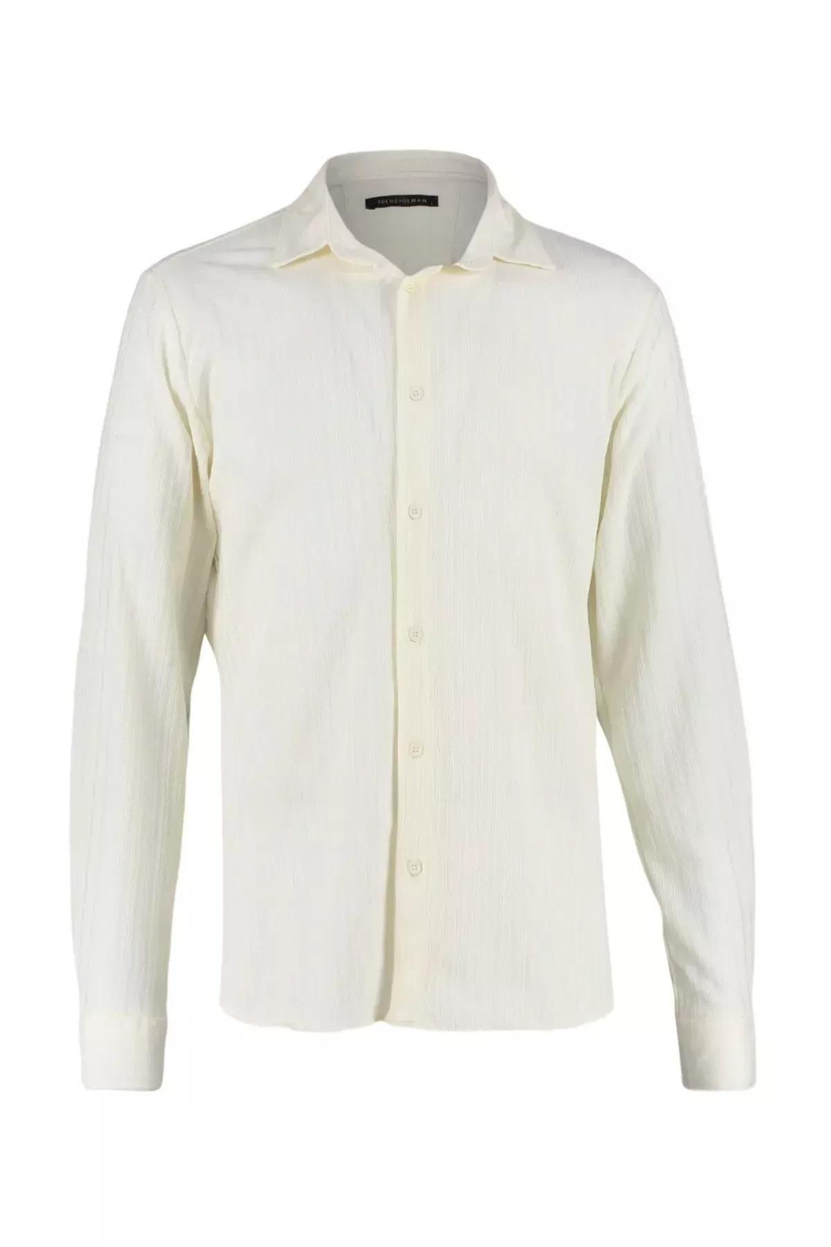 قميص بقصة ضيقة، كريمي, Ecru, large image number 5