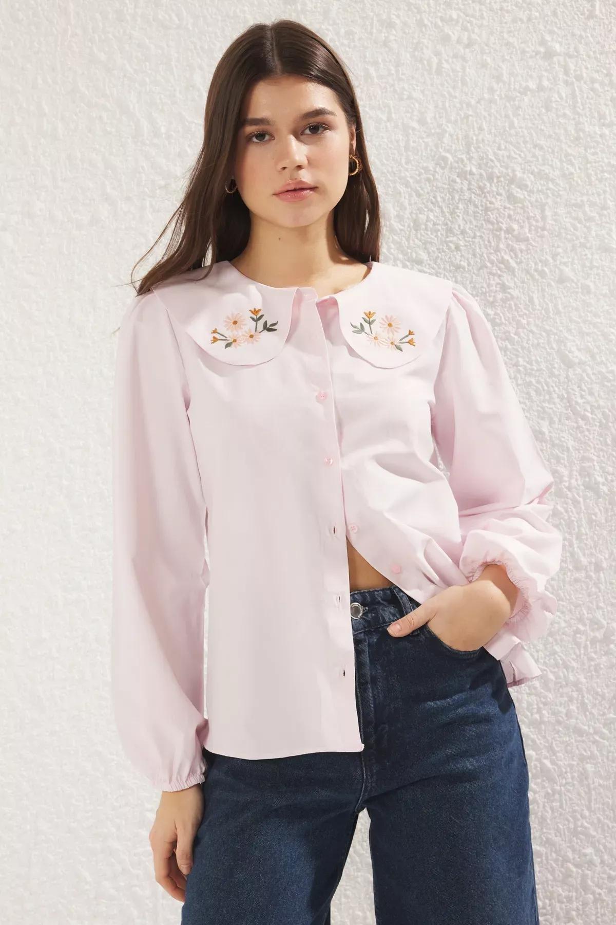 Pink Embroidered Woven Shirt, , large image number 0