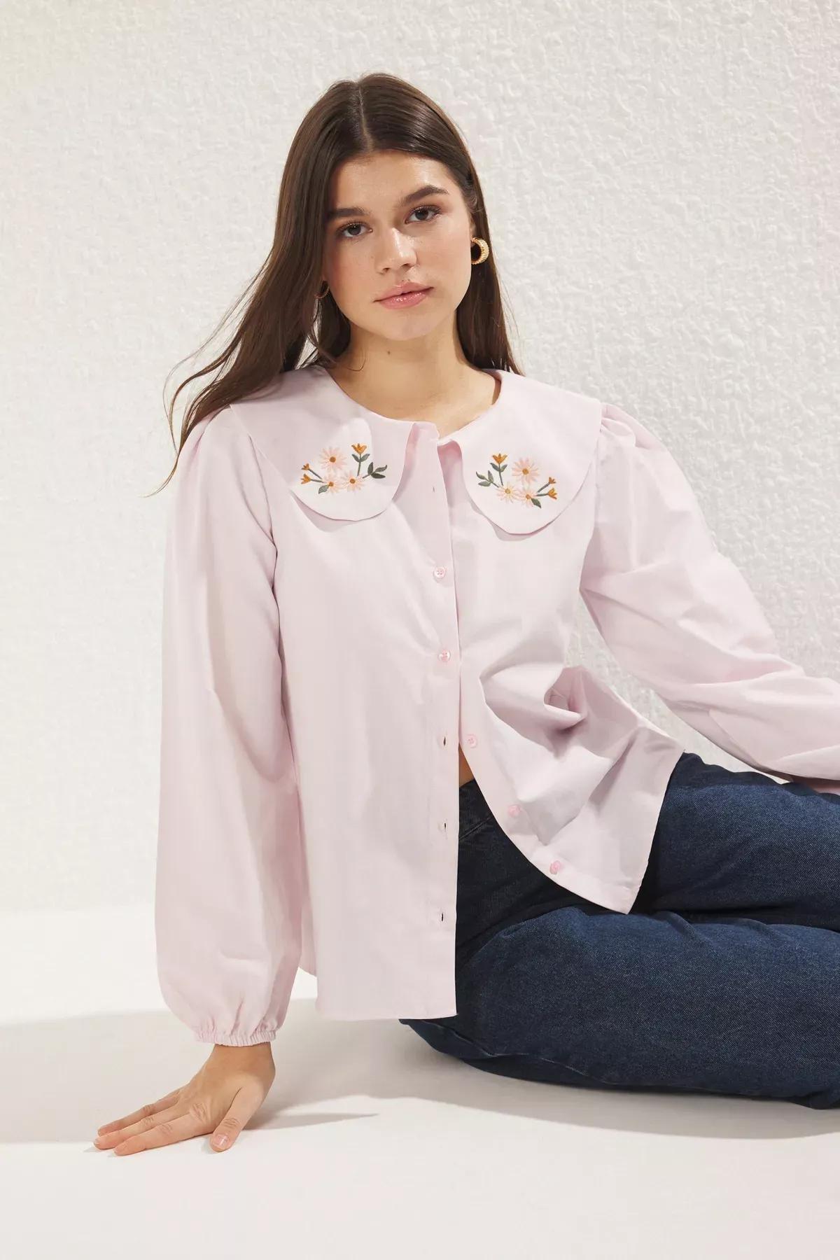 Pink Embroidered Woven Shirt, , large image number 1