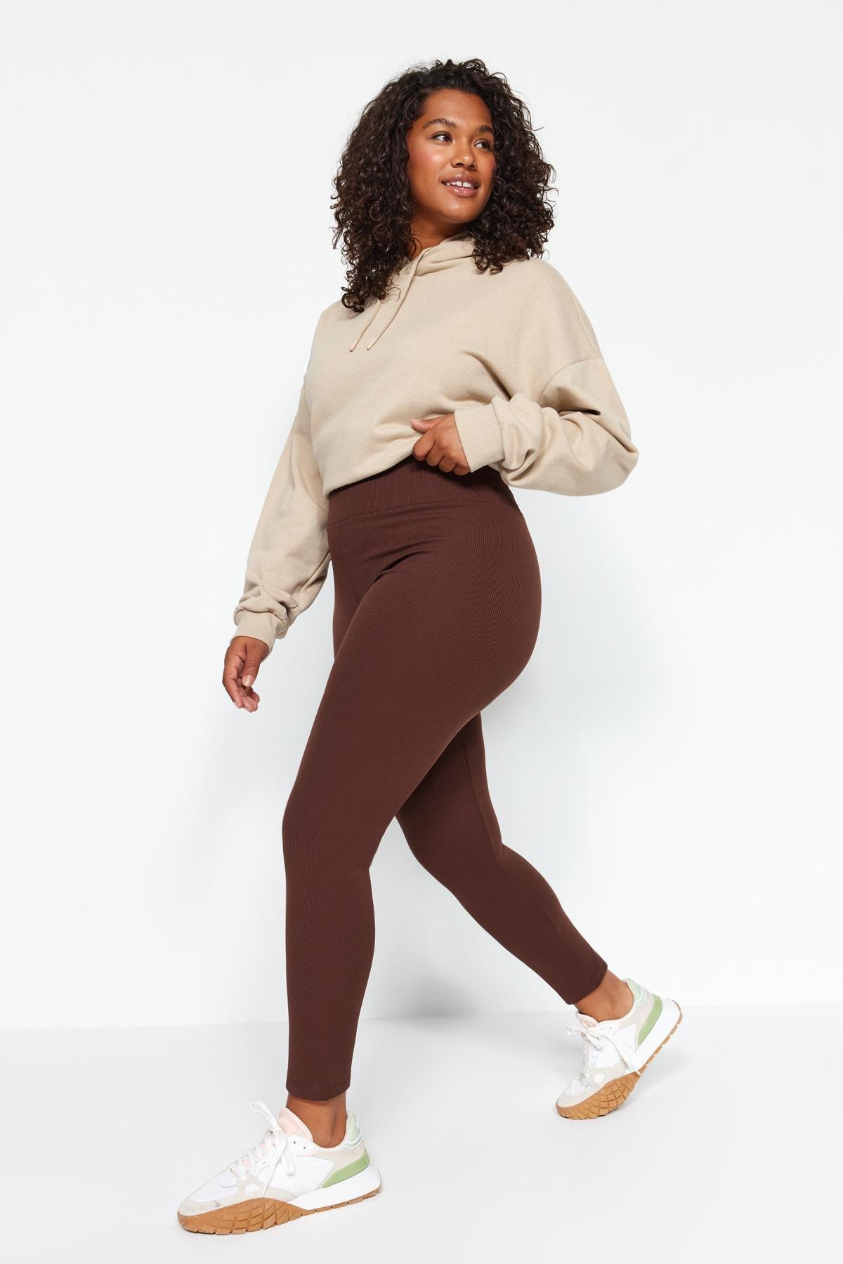 Brown Fleece Knitted Leggings, , large image number 0